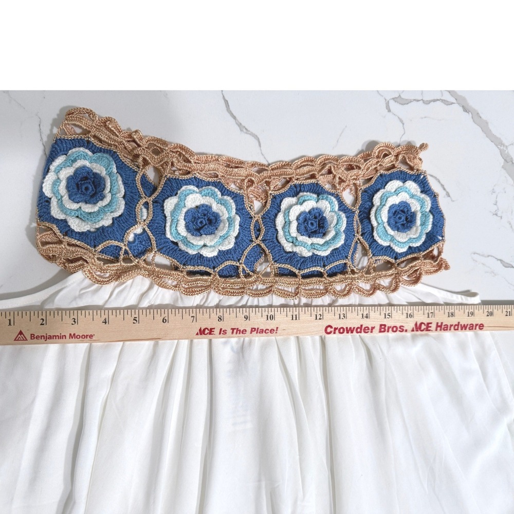 My Beachy Side Dress Zelda Crochet Mini Ivory Blue Womens Small NWT - Picture 6 of 14